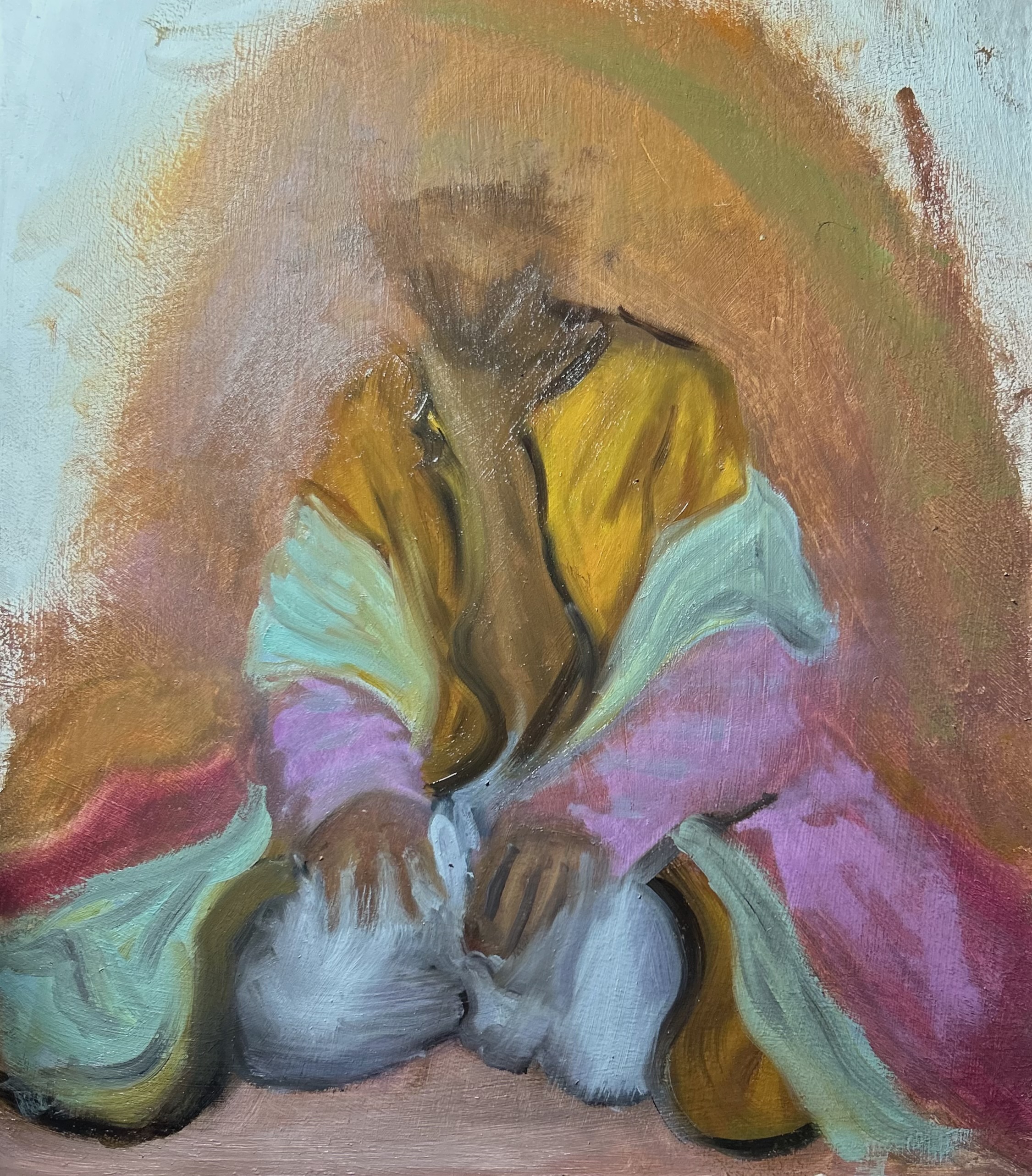 Painting of jpegmafia's album cover 'All My Heroes Are Cornballs', oil