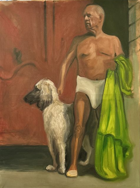 Painting of a photo of Pablo Picasso and his friend, oil