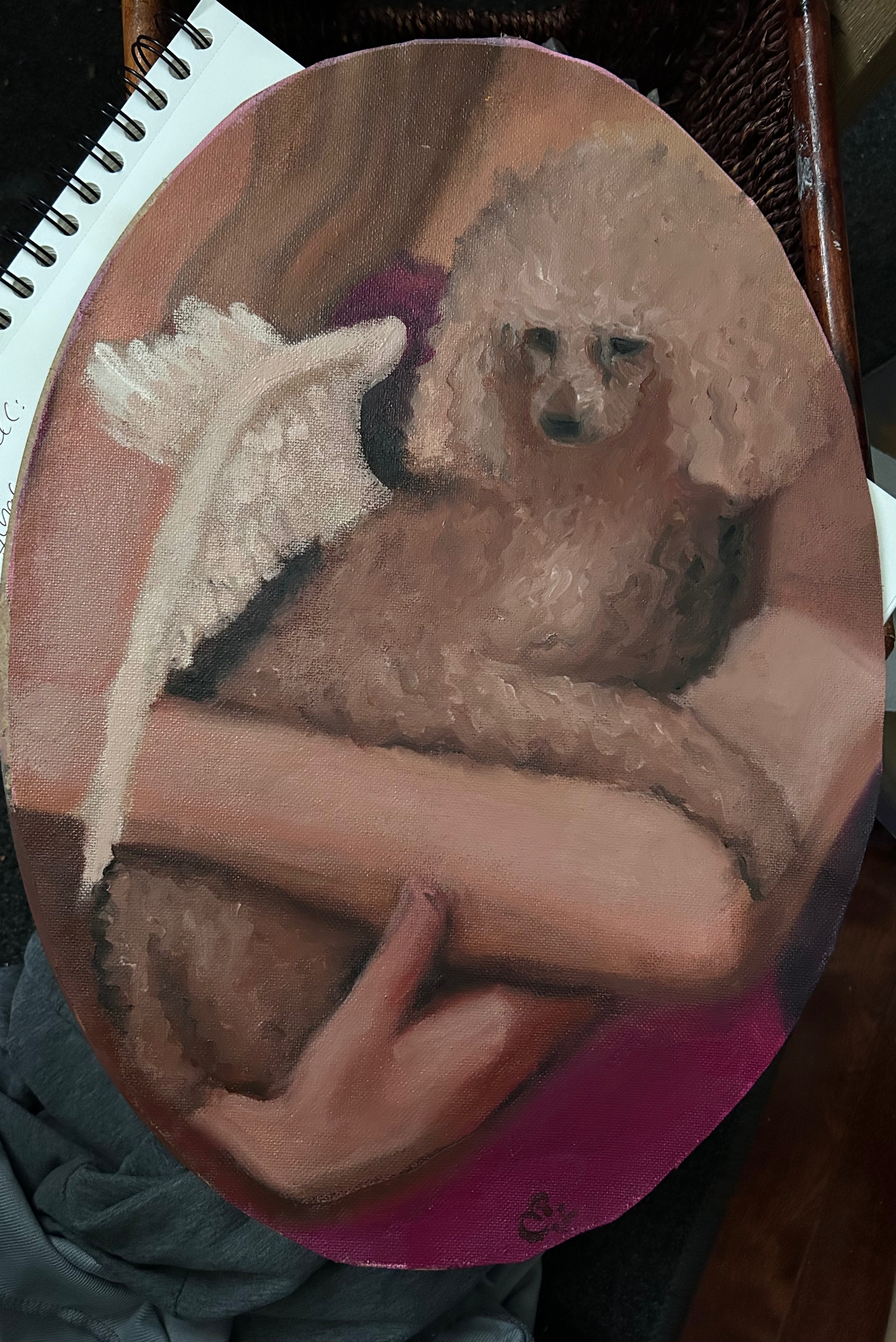 My mom's dog, Sasha, painted from photograph, oil, original
